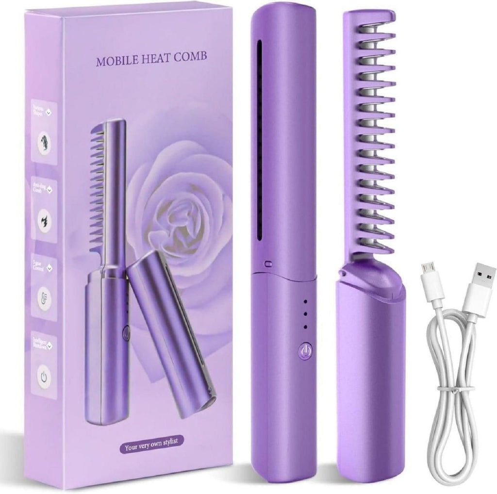Portable Mini Hair Straightener – Cordless Rechargeable Hot Comb
