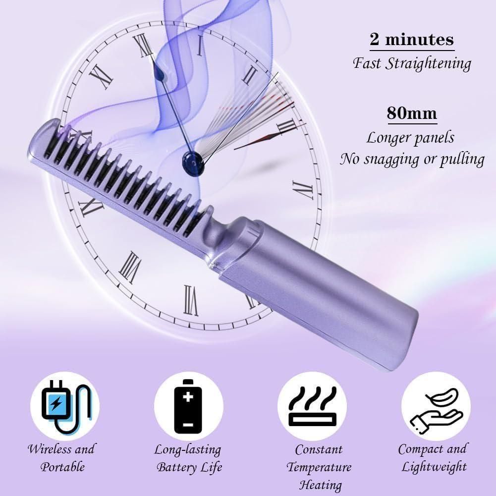 Portable Mini Hair Straightener – Cordless Rechargeable Hot Comb