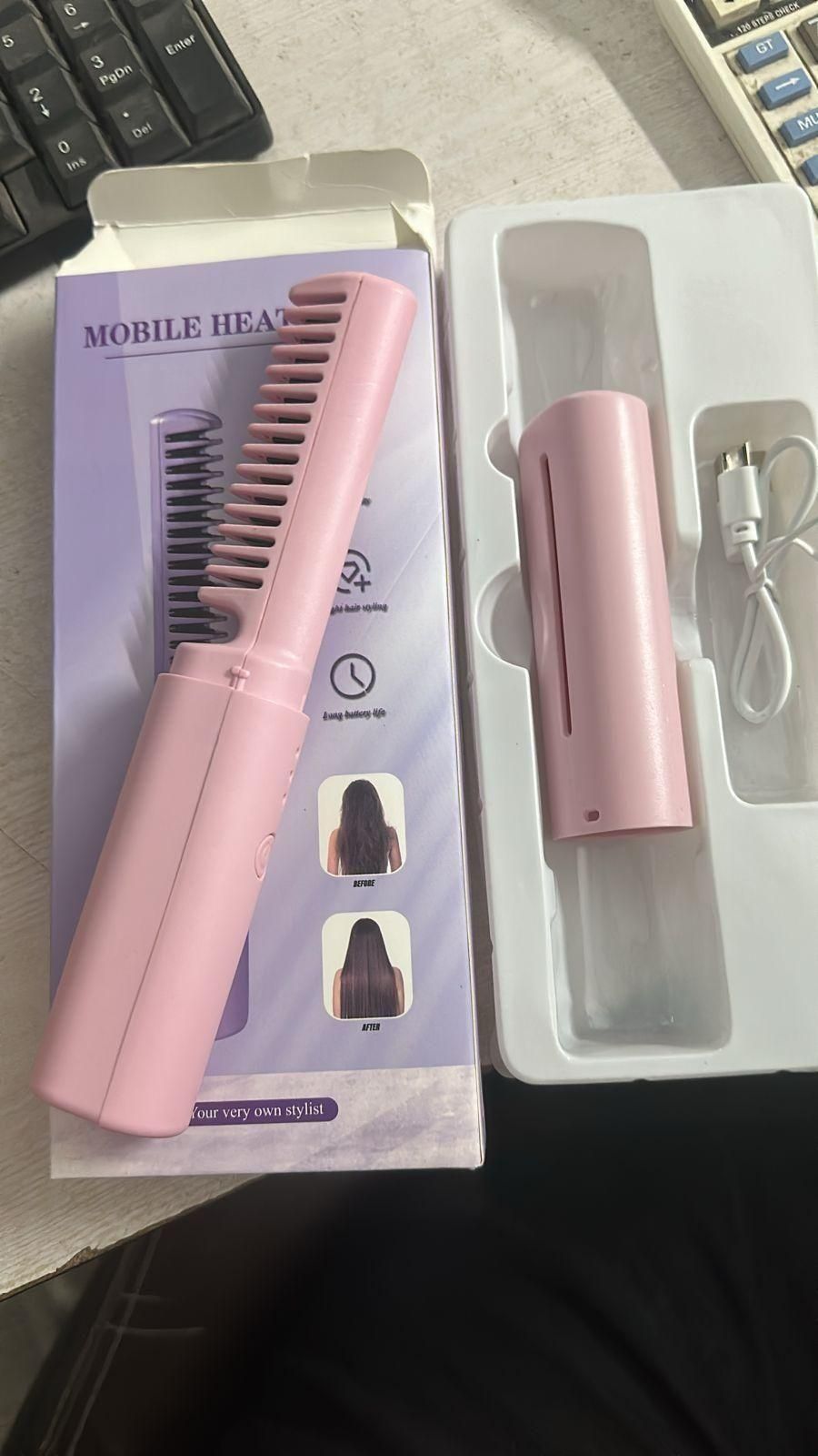 Portable Mini Hair Straightener – Cordless Rechargeable Hot Comb